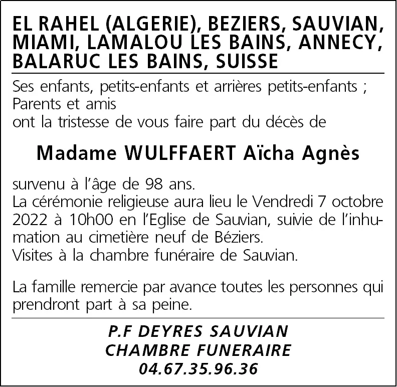 Mme Aïcha WULLFAERT née BELKHEIR